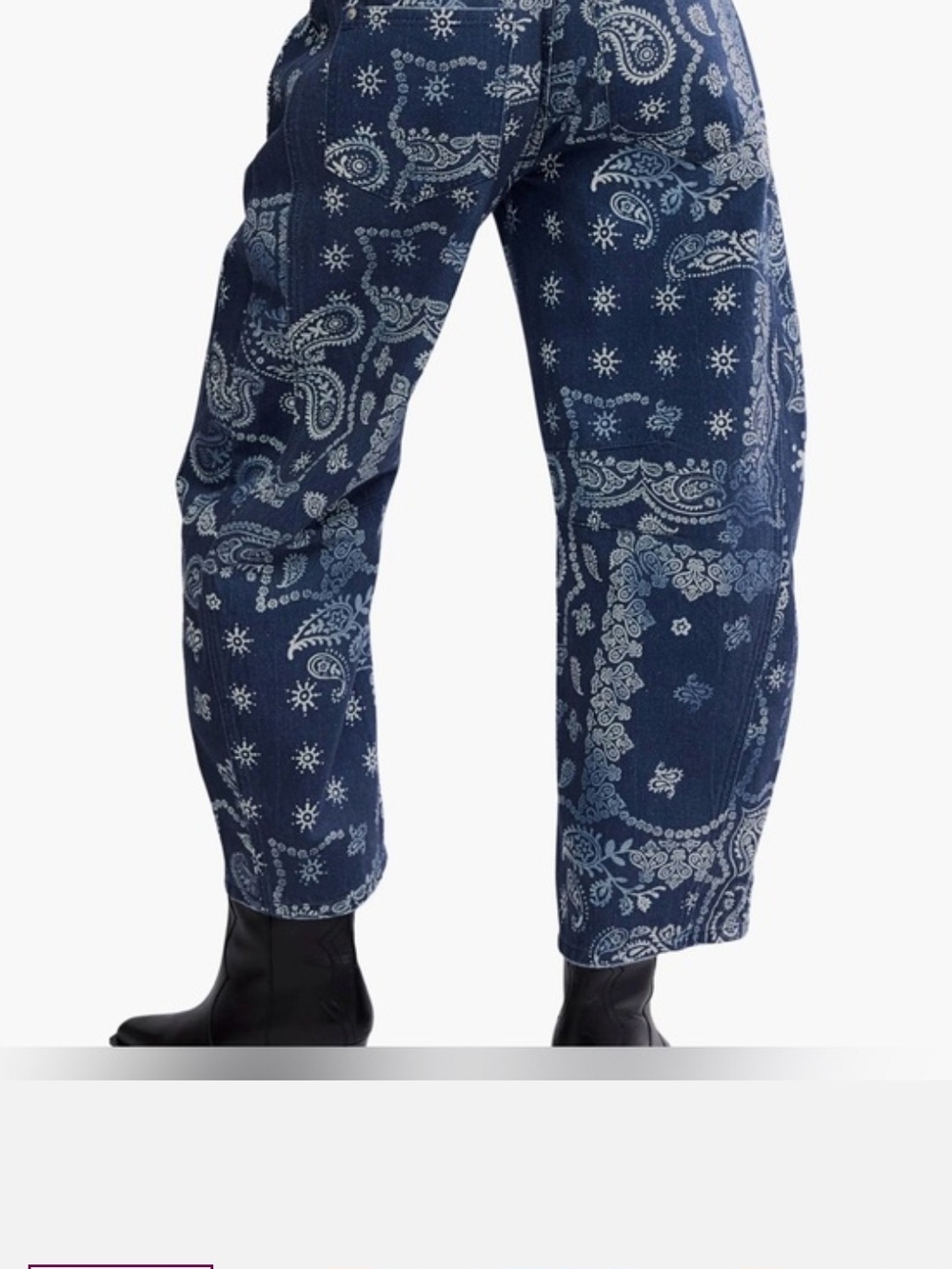 Free People Navy Bandana Print Wide-Leg Jeans
